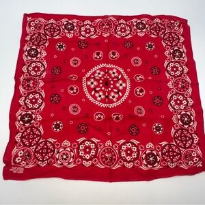 Paris Accessories Vintage 100% Cotton Red/White/Black Paisley Scarf 22” x 21”
